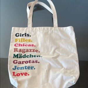 J.Crew X Girls Inc.  Multicolor Text Canvas Tote Bag